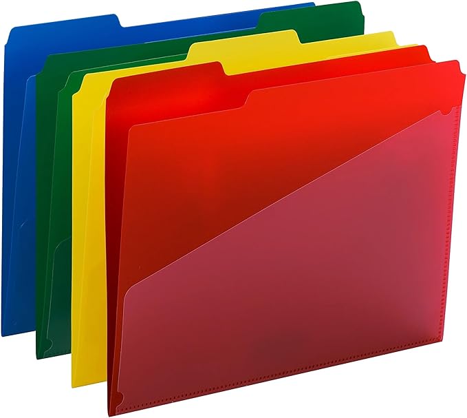 Smead Poly File Folder with Pockets, Folders for Documents, 1/3-Cut Tabs, File Folders Letter Size, Office Supplies, School Supplies, 48 Count, 10541