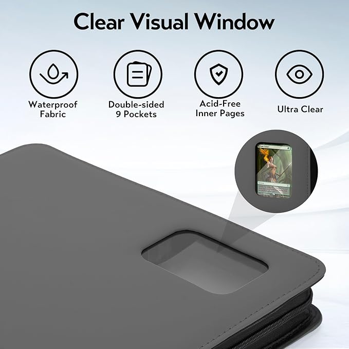 Card Binder 9 Pocket, Trading Card Binder with Clear Window Design, 720 Double Sided Pocket PU Collection Binder, Card Albums for MTG, TCG, and Sports Cards(Grey)