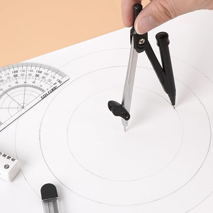LABANCA 8 Pcs Compass Set with Protractor Rulers Pencil for Math Geometry (08373 Black)
