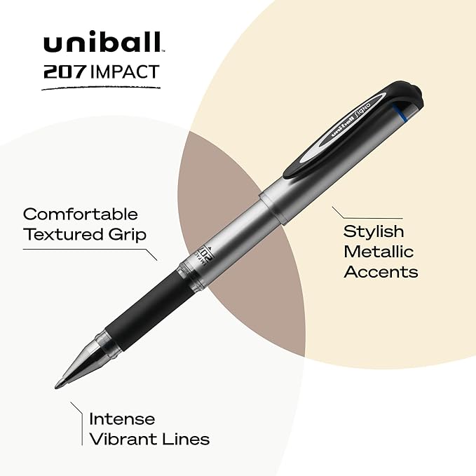 Uniball 207 Impact Gel Pens, Pack of 12 - 1.0mm Bold Point Pens - School and Office Supplies