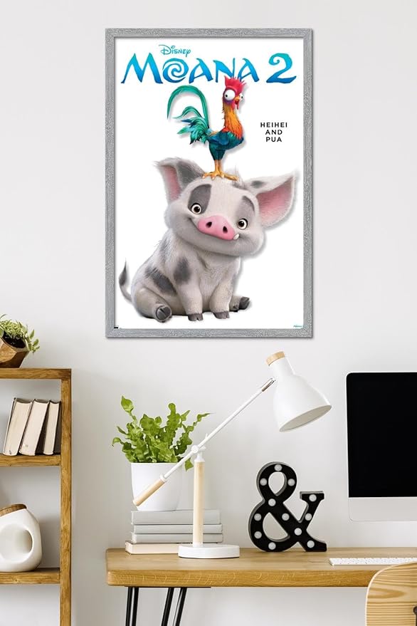 Disney Moana 2 - Heihei and Pua Feature Series Wall Poster, 34L" x 22.4W", Gray Framed Version