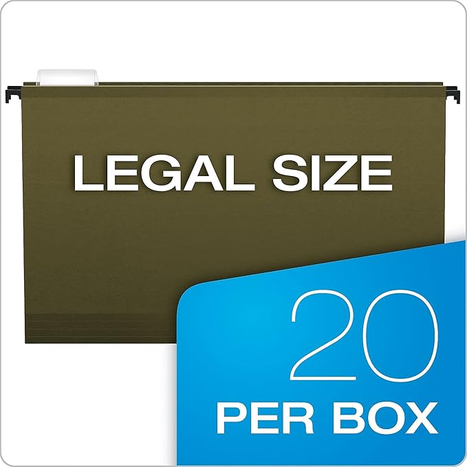 Pendaflex SureHook Reinforced Hanging File Folders, Legal Size, Standard Green, 1/5 Cut, 20/BX (6153 1/5)