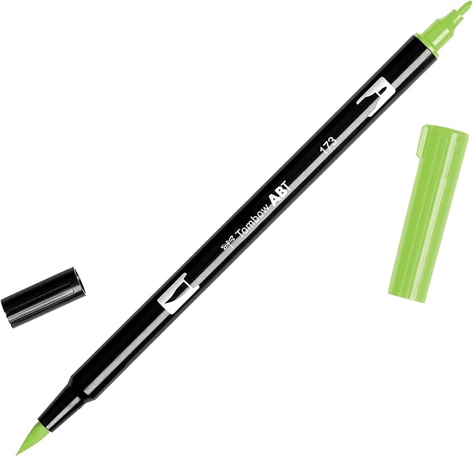 Tombow 56518 Dual Brush Pen Art Marker, 173 - Willow Green, 1 Pack. Blendable, Brush & Fine Tip Marker