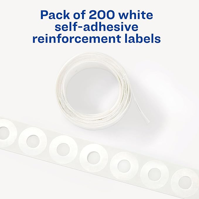 Avery 05729 Self-Adhesive Hole Reinforcement Labels, 1/4-Inch Round, White, 200/PK