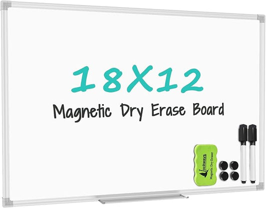 Lockways Dry Erase Board, 18 x 12 Whiteboard Dry Erase, Aluminum Frame White Board with 1 Eraser & 1 Pen Tray & 2 Markers & 4 Magnets
