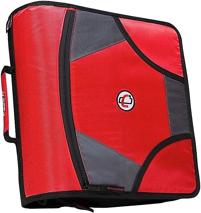 Case-it King Sized Zip Tab School Zipper Binder | 4-Inch D-Rings, 800 Sheet Capacity, 5-Subject Expanding File Folder, Multiple Pockets & Storage Organizer, Shoulder Strap | D-186 Red