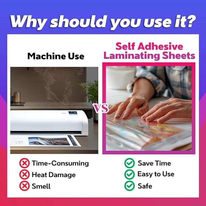 Self Adhesive Laminating Sheets 12.3x17.1 inch, 20 Pack, 4mil Thickness, No-Machine Needed, QuickPeel, Instashield, Stick&GO (20 Sheets, Menu Size 4mil)