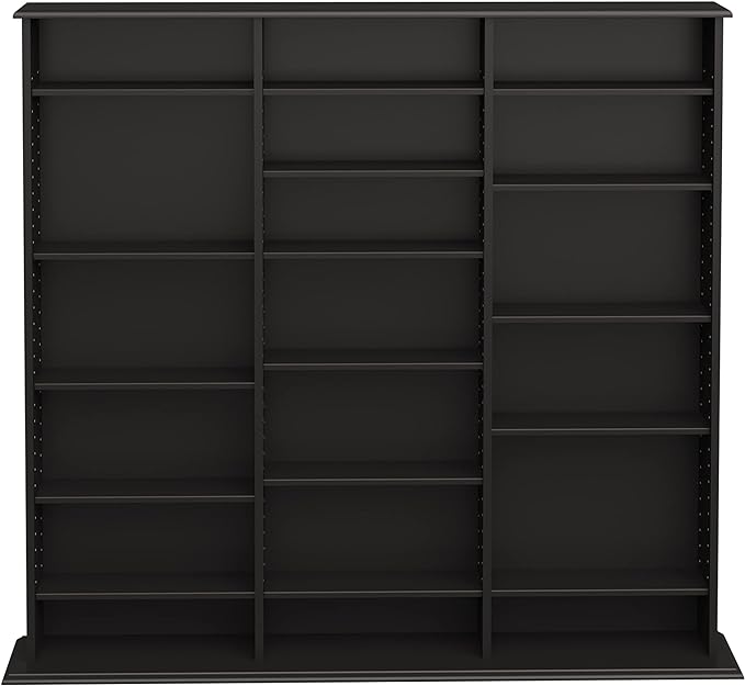Prepac 3 Column Tall Media Storage Cabinet, Black Storage Cabinet, Display Cabinet, Multimedia Storage Organizer for CDs, DVDs, Blu-rays with 21 Adjustable Shelves 8.75" D x 56" W x 51" H