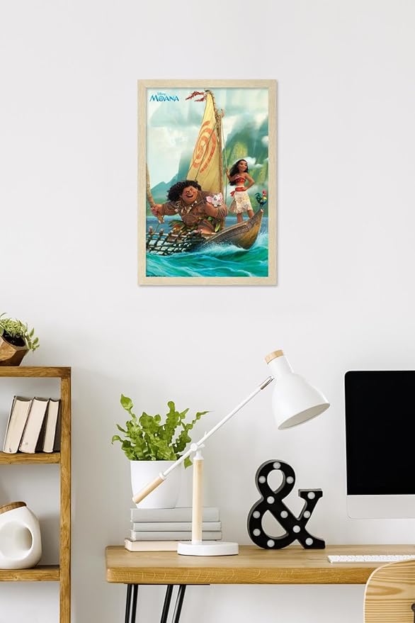 Disney Moana - Group Wall Poster, 22.4L" x 14.7W", Blonde Framed Version