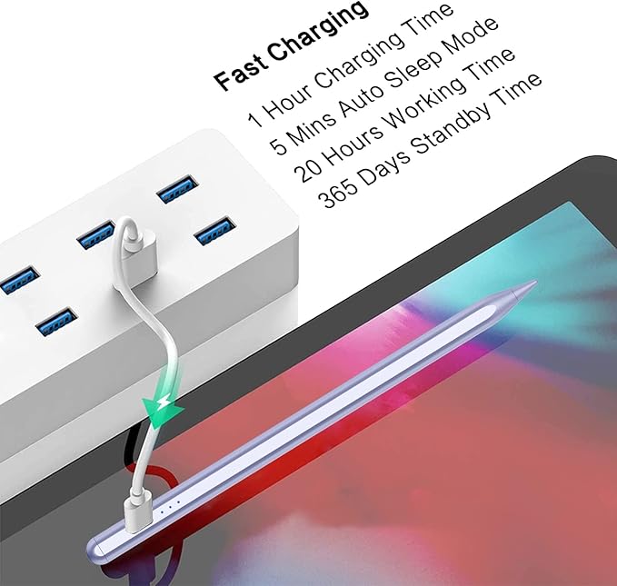 Stylus Pen for iPad 6th-11th Generation, 10 Mins Fast Charge Apple Pencil Compatible with 2018-2025 iPads Pencil, Apple Pen for iPad Pro 11"/12.9"/M4, Air 3/4/5/M2/M3, Mini 5/6 Gen-Purple