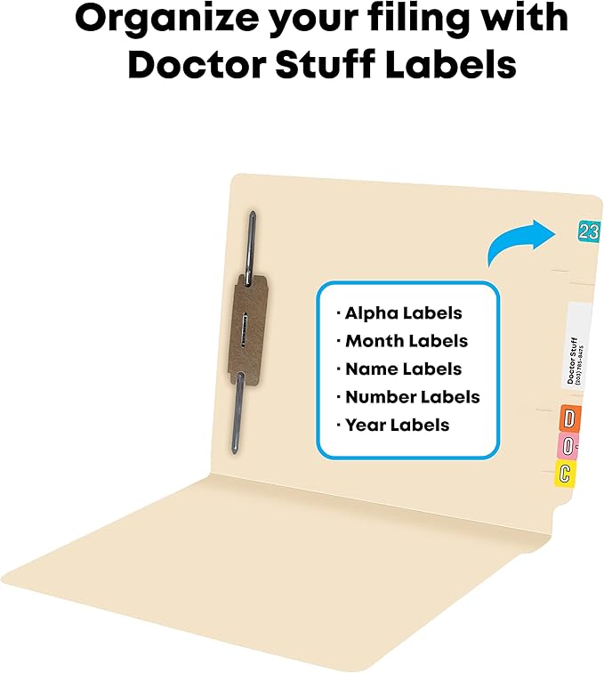 Medical File Folders with Fastener, Doctor Stuff, Letter Size, Reinforced End Tab Folders with 2” Bonded Fastener on Inside Back, 11 pt Manila Stock, Carton of 250