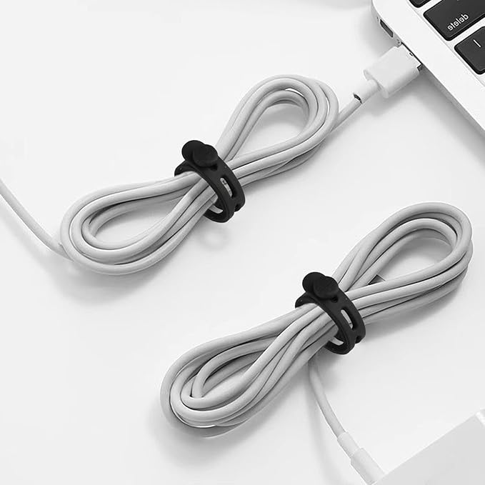 40 Pcs Black Silicone Cable Ties, Reusable Cable Straps Wire Organizer, Cable Management Cord Organizer for Fastening Earphone Phone Charger Home Office Desk Kitchen Appliances Cable Cords Wires