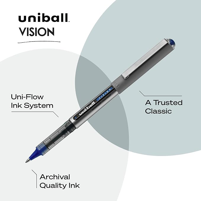 Uni-Ball uniball Vision Rollerball Pens with 0.7mm Fine Point,Blue,(Pack of 24)