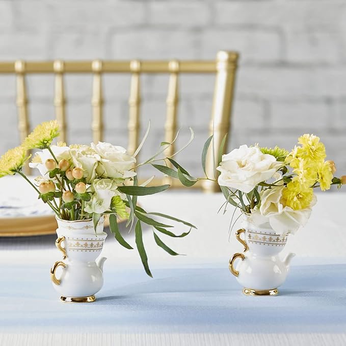 Kate Aspen Vintage Tea Party Antique Look Mini Ceramic Bud Vases (3.7 Inch Tall - Set of 2), Party Favor, Take Home Gift, Wedding Decoration, Table Decor, Bridal Shower Decorations (23263NA)