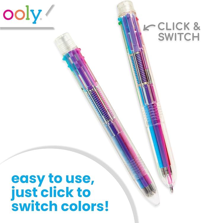 Ooly 6 Colors in 1 Gel Pen, Retractable Gel Pen with 6 Unique Colors, 0.7mm Nib for Fine Lines, Clickable and Smooth for Writing and Doodling, School Supplies