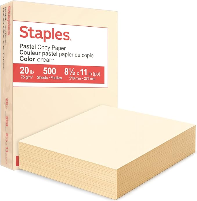 Staples Pastel Colored Copy Paper 8 1/2-Inch x 11-Inch Cream 500/Ream