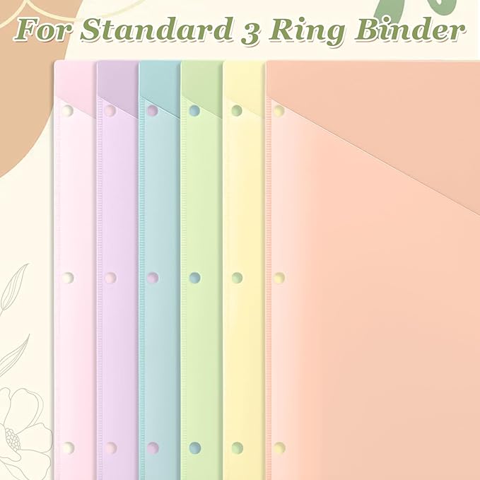 Epakh 12 Pcs Binder Dividers for 3 Rings Binders Index Dividers with Two Clear Pockets Plastics Sheets Protectors with Tab Labels for School Office Organization (Macaron)