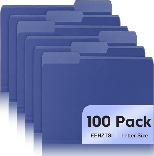 100-Pack Color File Folders, 1/3 Cut Tab, Letter Size Manilla Folder for School/Office/Classroom, Blue