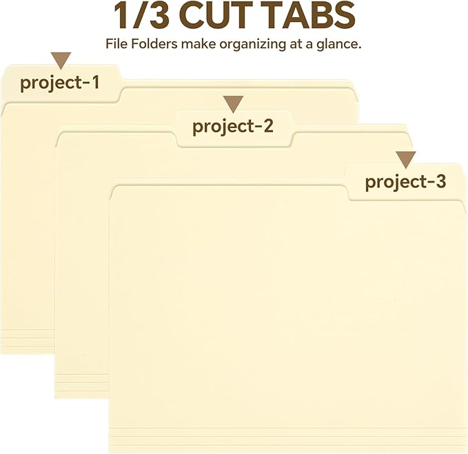 File Folders,50 Pack Manilla Folders 8.5x11,1/3 Cut Tabs Manila File Folders Letter Size for Easy Labeling and Organization,Vanilla Folders Great for Documents Home School Classroom Office Supplies