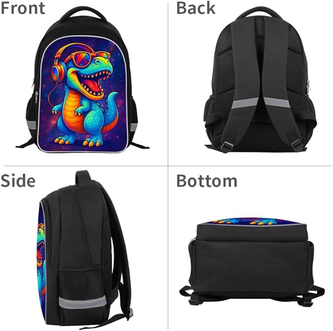 Kids Backpack Lightweight Durable Medium Teens Kids Backpack for School Boys and Girls Bookbag with Adjustable Shoulder Straps & Padded Back 17 Inch School bags with 3D Dinosaur Reflective Cartoon