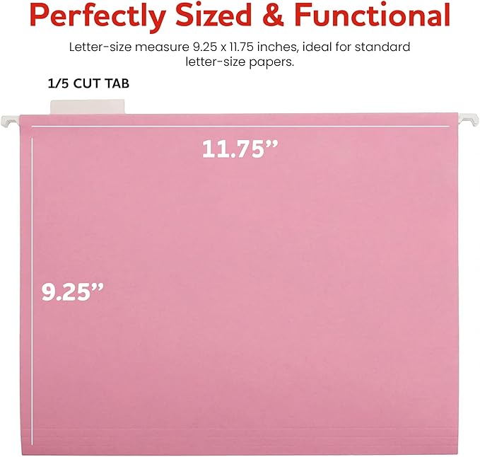 Pink Hanging File Folders – 8 Pack, Letter Size File Organization Folders for Home, Office, School & Filing Cabinets
