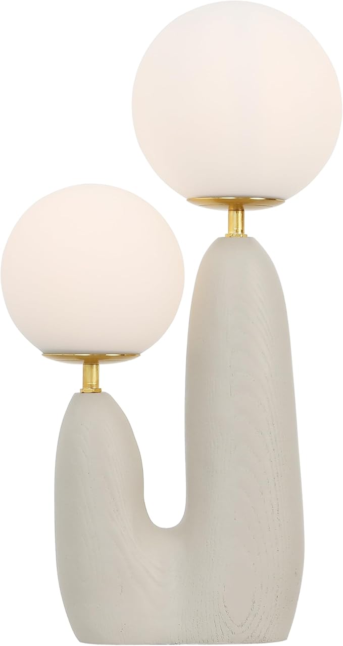 JONATHAN Y 17.75" Almond/Brass Gold Modern Bohemian Danish Cactus LED Table Lamp, 2-Light Mid-Century Minimalist Desk Light for Bedroom Living Room, Frosted Glass Globe Shades (JYL4065C)
