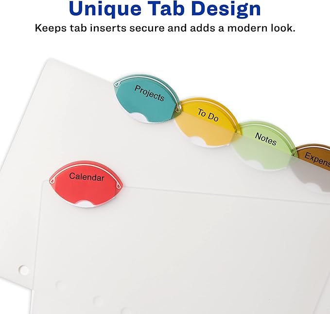 Avery Insertable Style Edge Plastic Mini Dividers for 3 Ring Binders, 5.5" x 8.5", 5-Tab Set, Multicolor, 1 Set (11118)