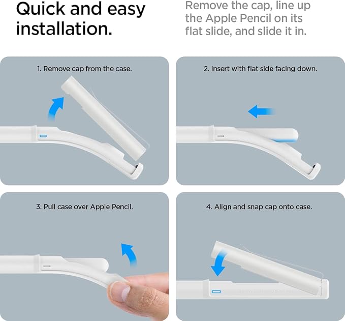 Spigen DA201 Apple Pencil Protective Case for Apple Pencil Pro and Apple Pencil 2nd Generation, Cover Sleeve with Clip and Grip, Compatible with Magnetic Charging and Double Tap - White