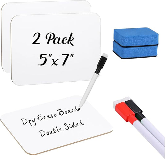 2 Sets Small Whiteboard Dry Erase Boards 5" x7'' Mini Double Sided Dry Erase Lap Boards with Markers Erasers Pen Holders Personal Whiteboards for Students Classroom Teacher