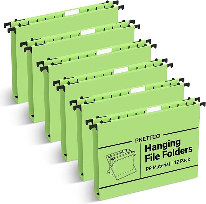 Extra Capacity Plastic Hanging File Folder, 12 Pack Reinforced Hang Folders Letter Size, Heavy Duty 1 Inch Expansion Filing Cabinet Folders, for Bulk Files, Medical Charts, Mustard Green
