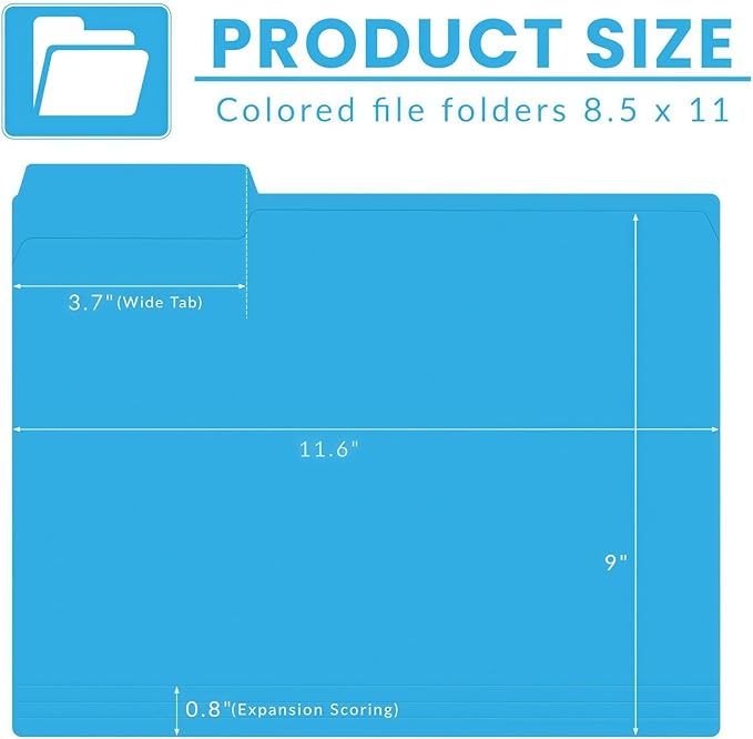 120 Pack Colored File Folders, 1/3 Cut Tab Letter Size 8.5" x 11" Manila Folders, Assorted 6 Colors for School, Office Supplies, Filing Folders & Document Organization