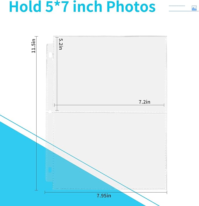 30 Pack Photo Sleeves for 3 Ring Binder - (5x7, for 120 Photos), Archival Photo Page Protectors 5x7, Clear Plastic Photo Album Refill Pages Photo Pockets, Postcard Sleeves, Acid-Free
