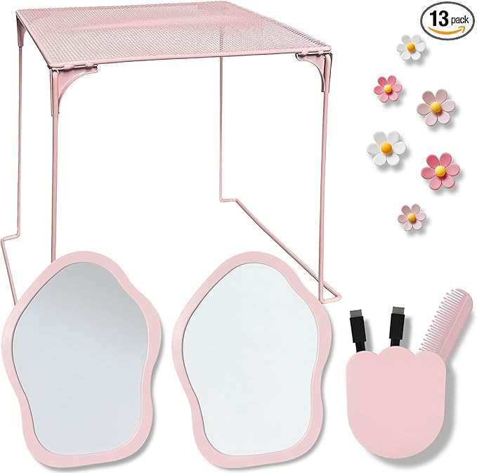 KEYDUACU 13 pcs Girls Locker Accessories, Locker Decorations Including Mirrors, whiteboards, Magnets and organizing Supplies. Ideal for Back-to-School Essentials and The Office (13 pcs-Pink)