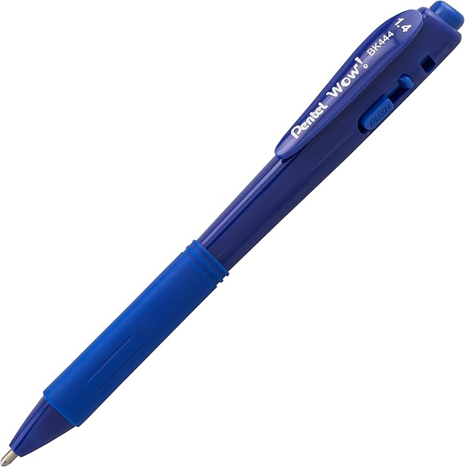 Pentel Wow! Retractable Ballpoint Pen, (1.4mm), Bold Line, Blue Ink, Pack of 18 (BK444BP18C)