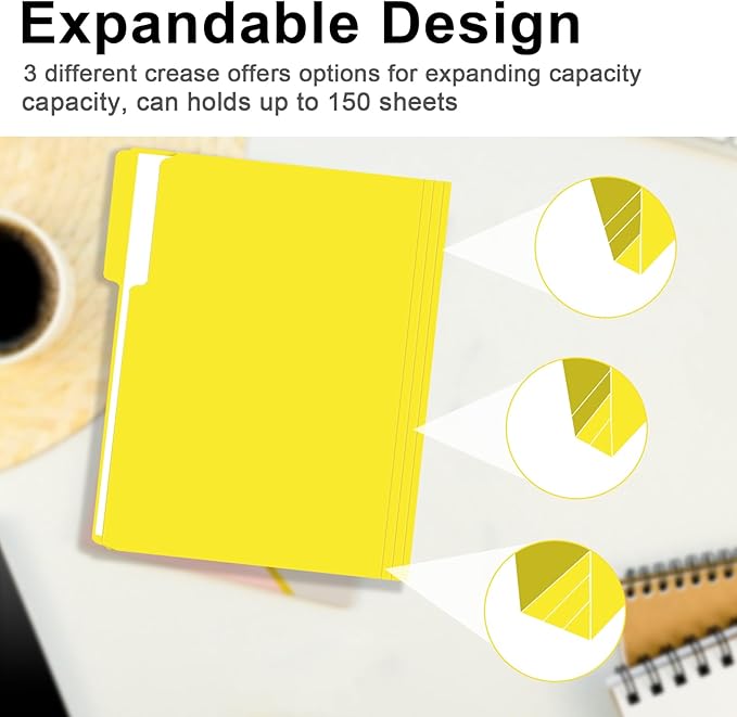 File Folders, 100-Pack, 1/3 Cut, Letter Size, Yellow, Great for Organizing and Easy File Storage