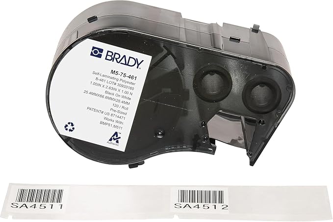 Brady Authentic (M5-75-461) Self-Laminating Cryogenic Polyester Labels 1" H x 2.625" W Black on White, Clear, 120 Labels. for use with The BMP51 and M511 Label Printers