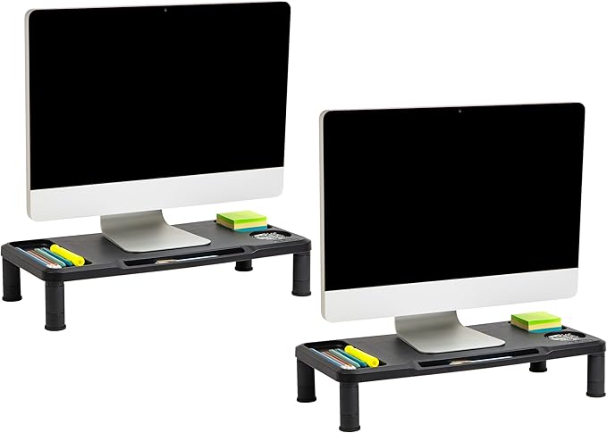 Mind Reader Monitor Stand, Laptop Riser, Desktop Organizer, Office, Plastic, 21.75" L x 10.25" W x 4.5" H, Set of 2, Black