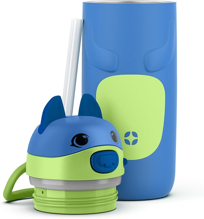 Ello Ellies 12oz Vacuum Insulated Stainless Steel Kids Water Bottle with Straw and Built-in Carrying Handle and Leak-Proof Locking Lid for School Backpack, Lunchbox and Outdoor Sports, Dog (Pack of 6)