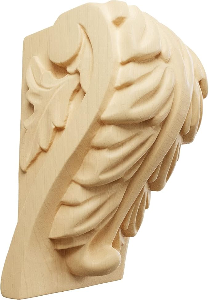 Ekena Millwork CORW02X02X04BAMA Small Acanthus Leaf Block Wood Corbels, 2 1/2"W x 2 1/4"D x 4"H, Maple
