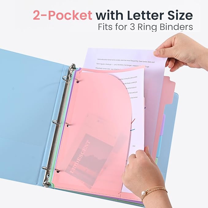 5-Tab Dividers for 3 Ring Binder, 30 Counts Durable Binder Dividers Index with Pocket for 8.5 x 11'', Binder Dividers with 1/5 Cut Tabs for School Office Organization(XY026) (6)