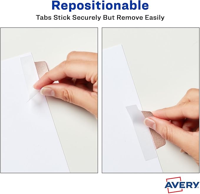 Avery Margin Ultra Tabs, 2.5" x 1", 2-Side Writable, Assorted Metallic, 24 Repositionable Page Tabs (74786)