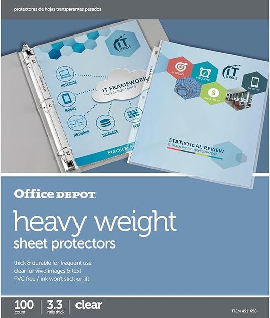 Office Depot Heavyweight Sheet Protectors, 8 1/2in. x 11in., Clear, Pack of 100, OD491658
