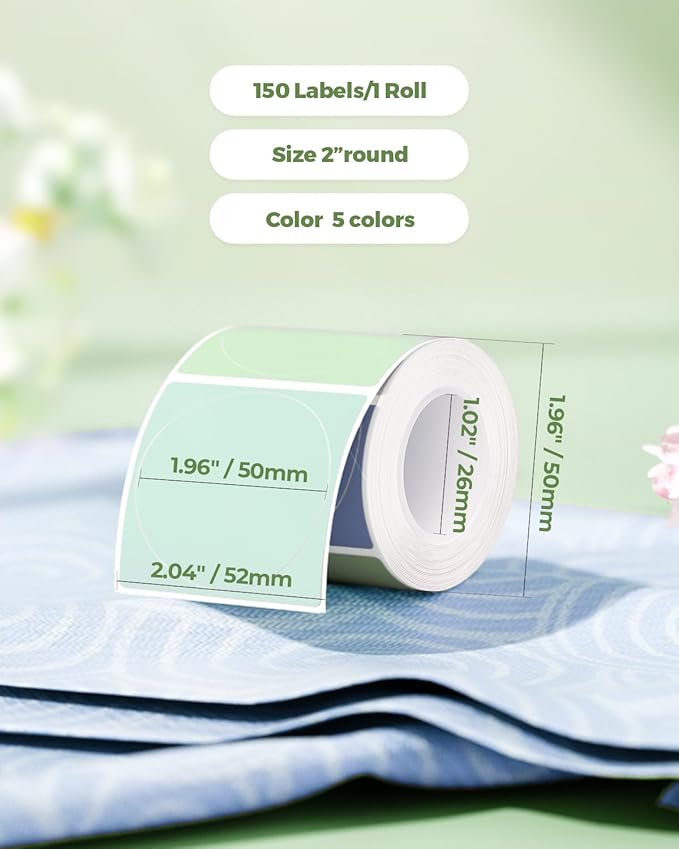 MUNBYN 2 Inch Circle Thermal Labels, Multicolor Thermal Label Stickers for Custom Logo, Candle, 150 Sheets/1 Roll
