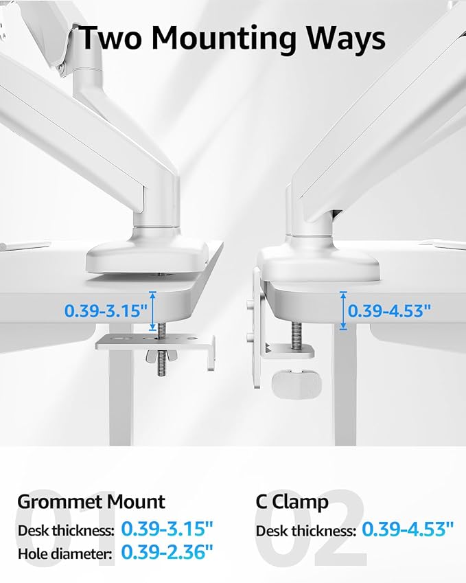 MOUNTUP Dual Monitor Stand for Desk, Monitor Arms for 2 Monitors Max 32 Inches, Height Adjustable Double Monitor Mount, VESA Mount with C-Clamp & Grommet Base, Holds 4.4-17.6lbs, White