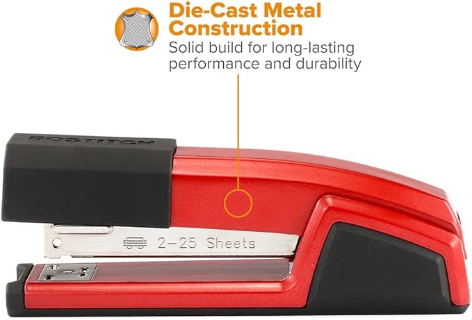 Bostitch Office Epic Metal 3 in 1 Stapler, 25 Sheet Capacity, Includes 210 Staples in Staple Storage Compartment & Integrated Remover,