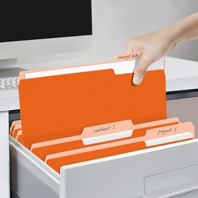 SUNEE File Folders, 18 Pack Manilla Folders 8.5 x 11, 1/3 Cut Tab for Easy Labeling and Organization, Durable Standard Paper for Home, Office, School Filing, Orange