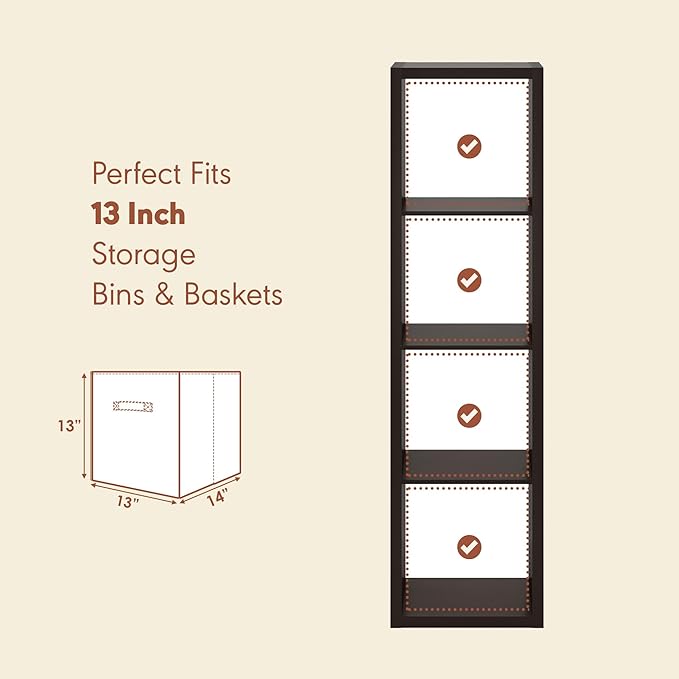 Furinno Cubicle Record Player Stand with Vinyl Storage, 4-Cube 1.2 Extra Thick Vinyl Record Storage, Open Back Media Shelf for CD DVD Blueray Game Disc, for Living Room, Home Office, Black Dark Oak