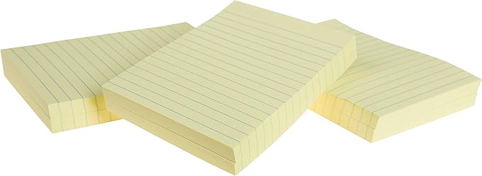 Staples Sticky Notes, 4" x 6", Lined, Yellow, 1200 Sheets – Large Ruled Notes for Planning, Projects & Office Use