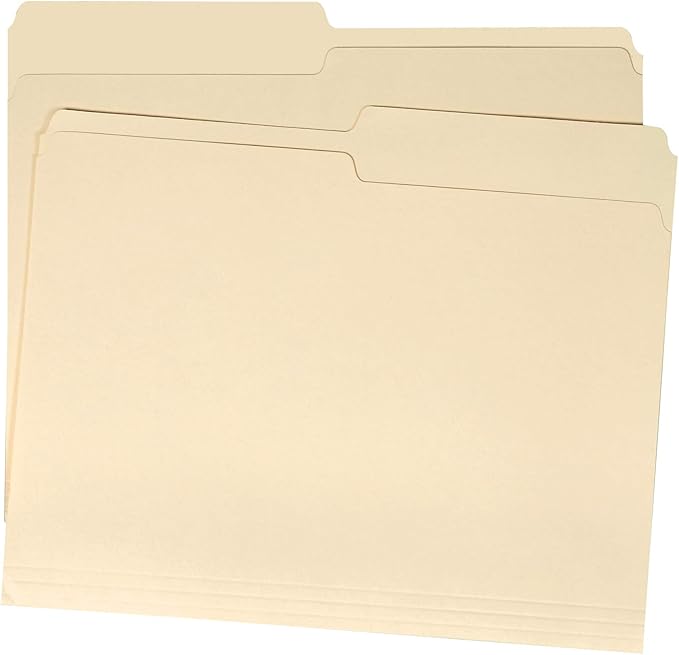 Amazon Basics Manila File Folders, Letter Size, 1/2 Tab in Left and Right Positions, 8.5" x 11", 36-Pack