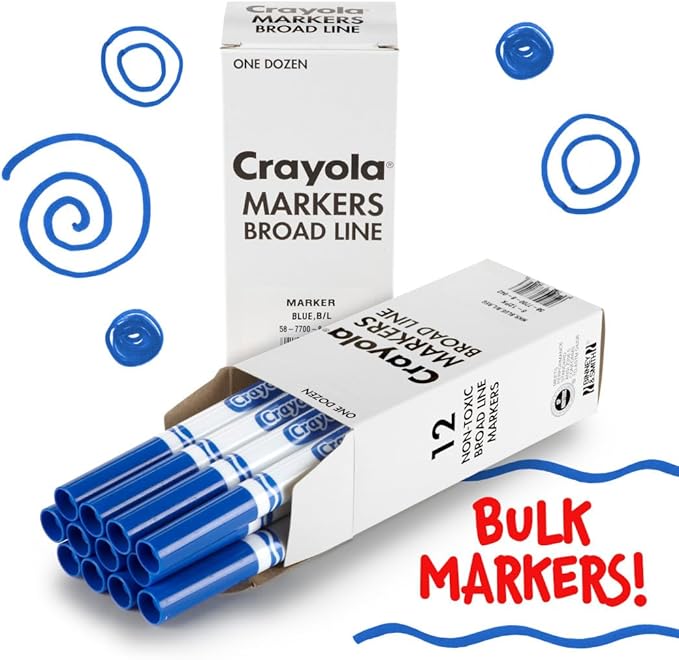 Crayola 12 Count Washable Bulk Markers, Blue